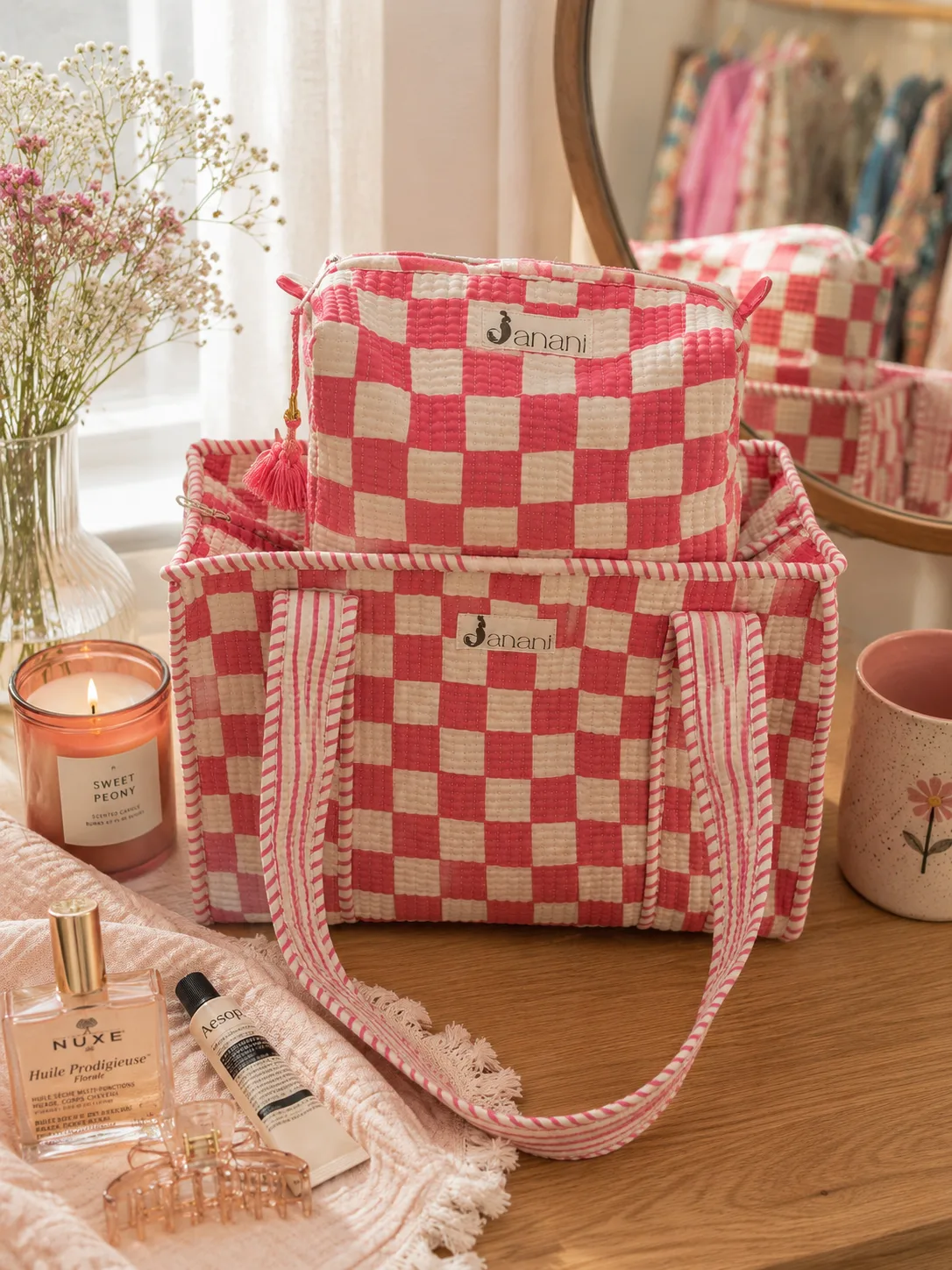 Bubblegum Checks Wash Bags
