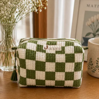Sage Checks Wash Bags