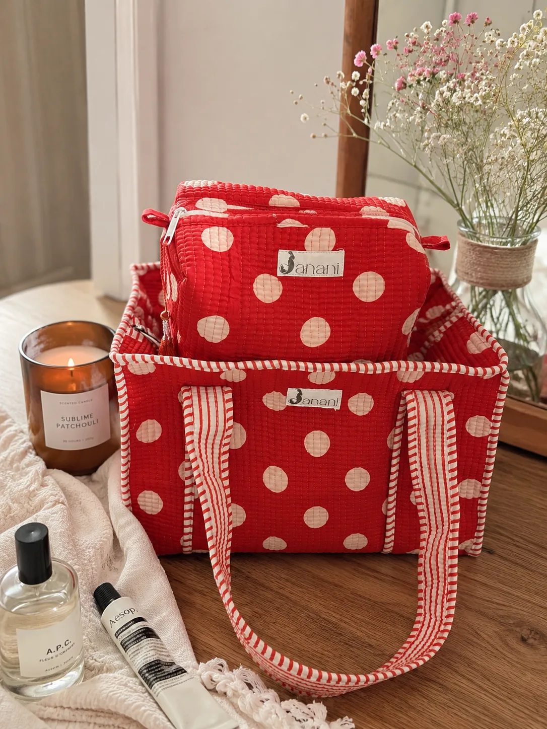 Strawberry Polka Midi Tote