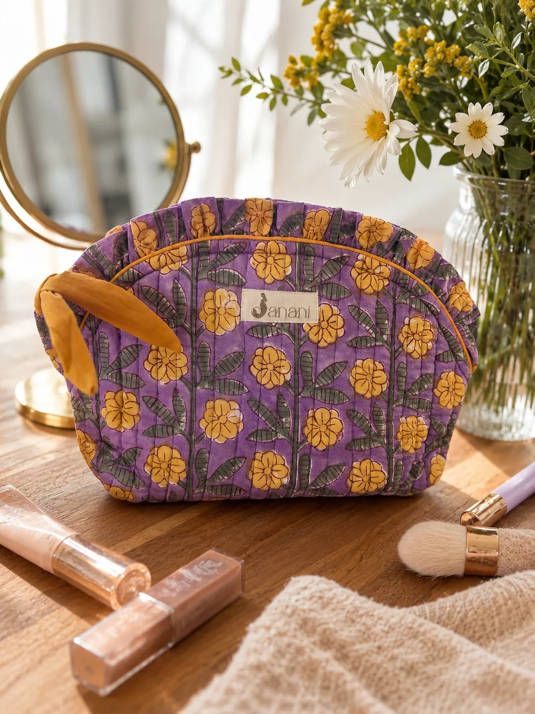 Golden Bloom Frilled Pouch
