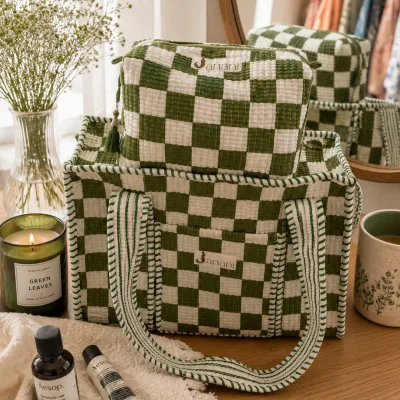 Sage Checks Midi Tote