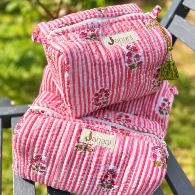 Pink Rose Stripe Wash bags