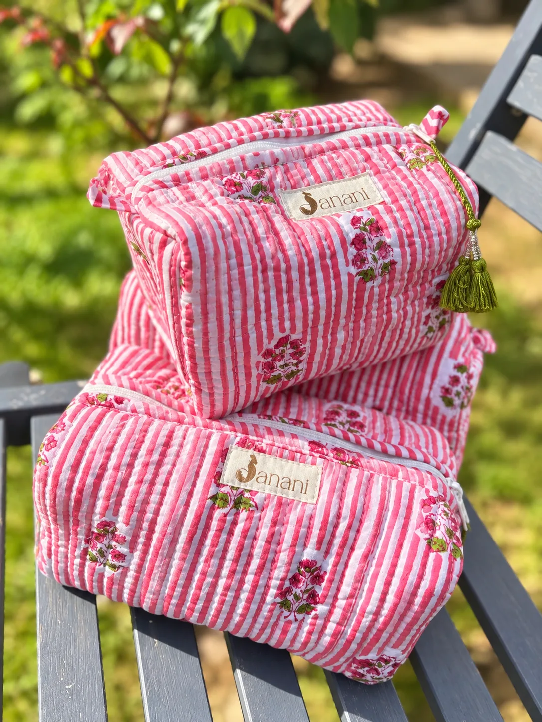 Pink Rose Stripe Wash bags