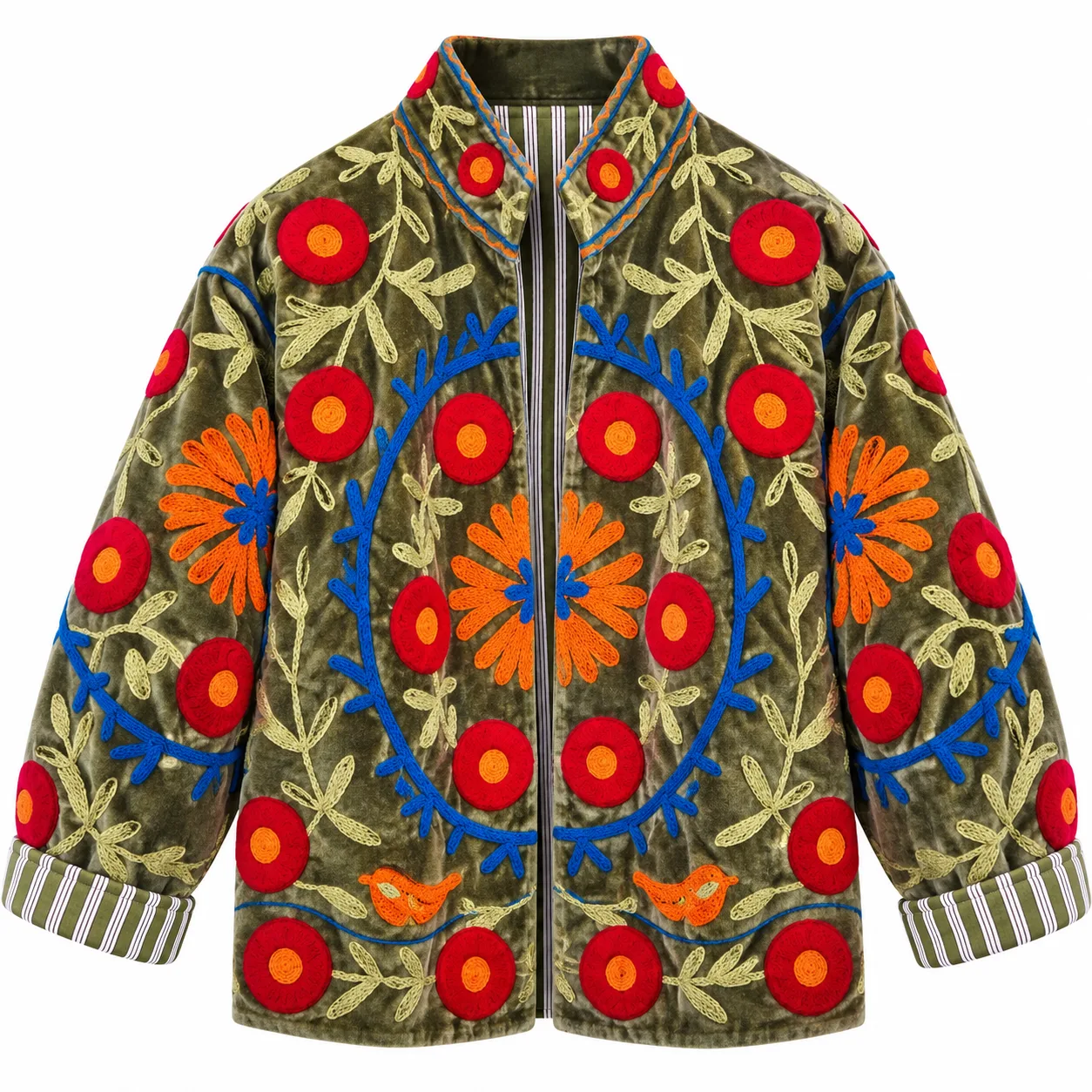 Velvet Embroidered Jacket-Olive Bloom