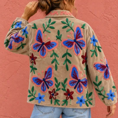 Velvet Embroidered Jacket-Butterfly Vine