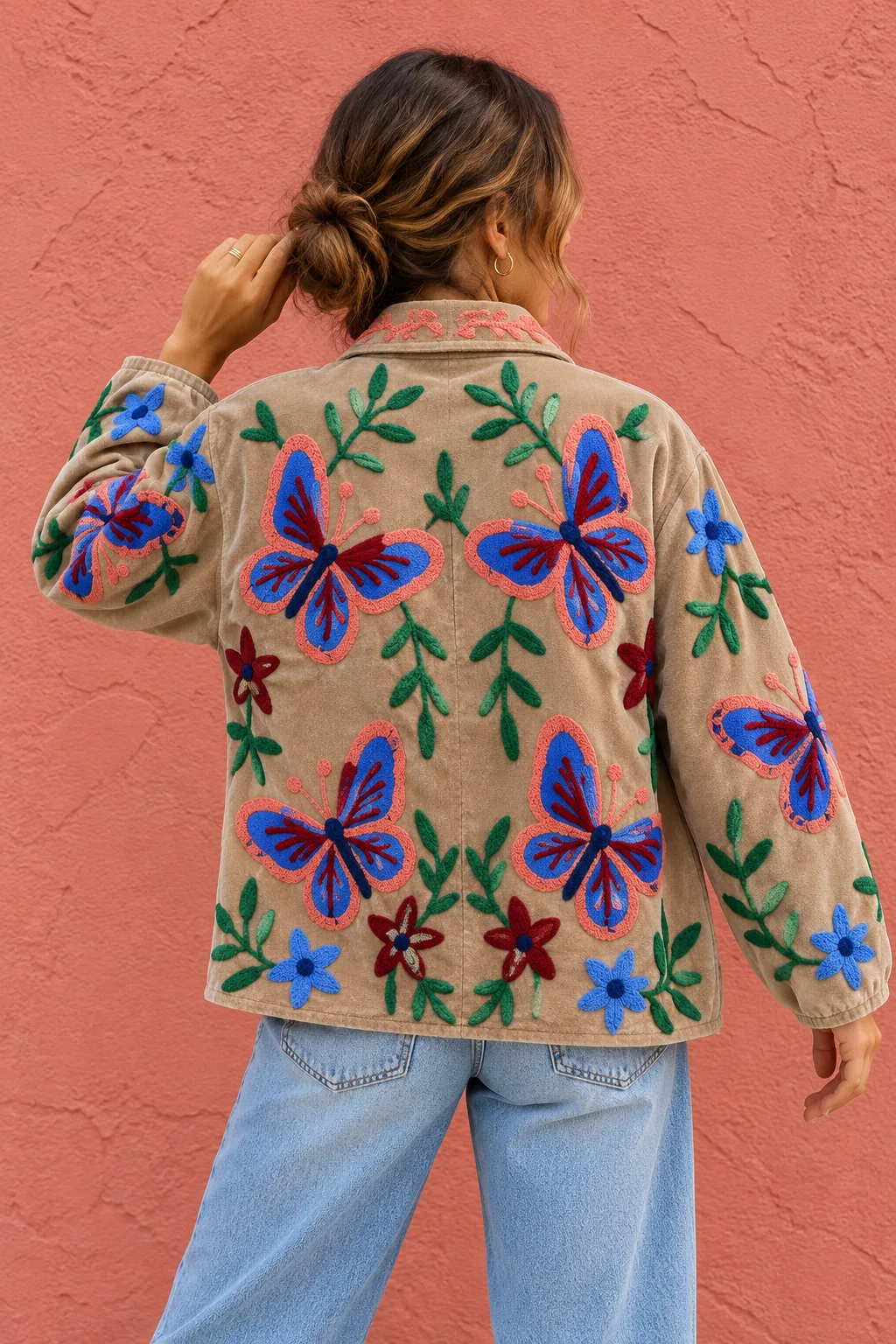 Velvet Embroidered Jacket-Butterfly Vine