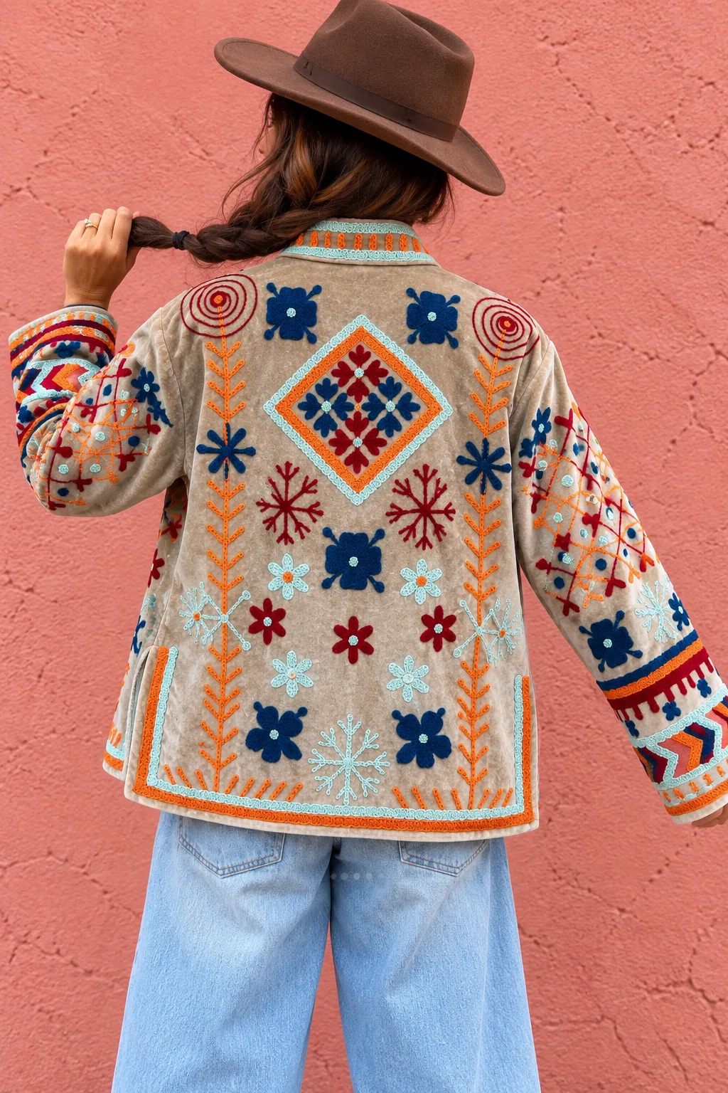 Velvet Embroidered Jacket-Folk Meadow