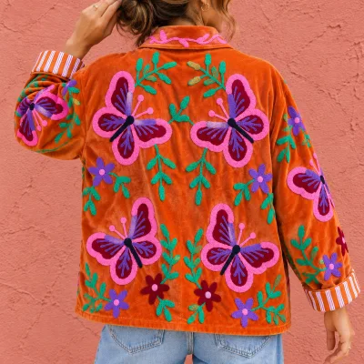 Velvet Embroidered Jacket-Butterfly Garden