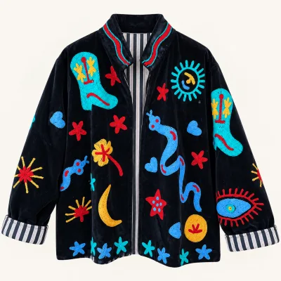 Velvet Embroidered Jacket-Midnight Mystic
