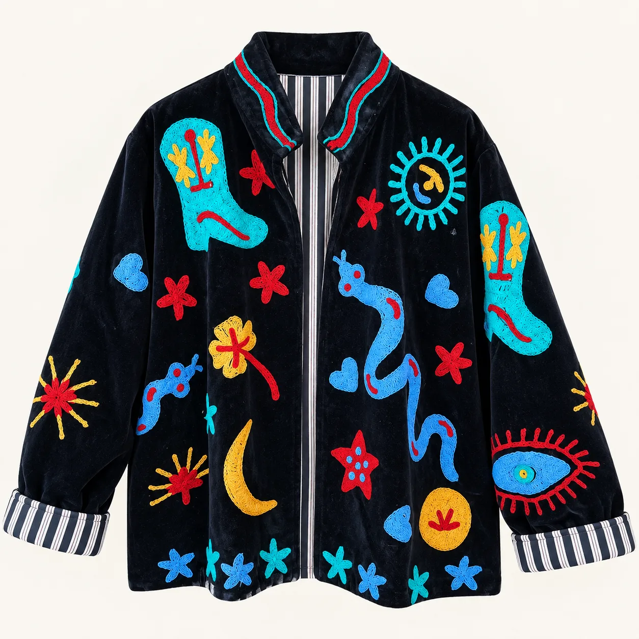 Velvet Embroidered Jacket-Midnight Mystic